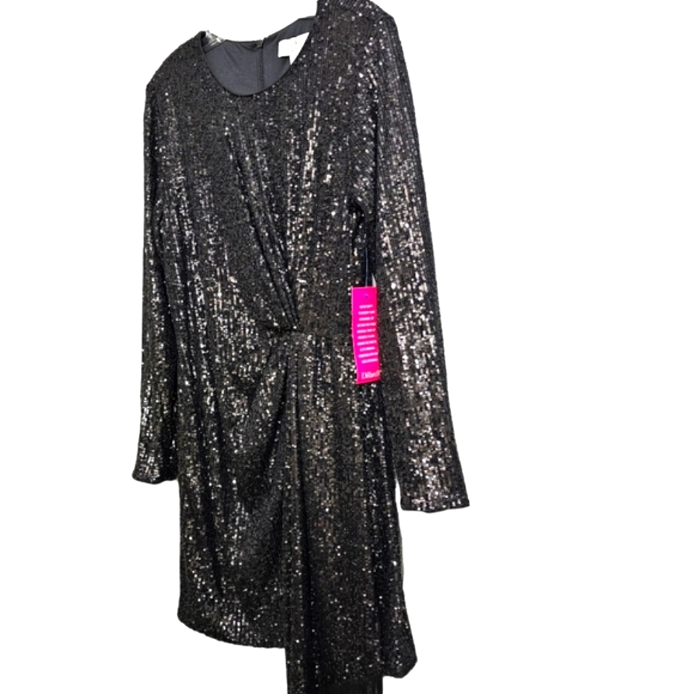 Nwt Belle Badgley Mischka Black Sequin Longsleeve Harley Long Fringed Sa… - Picture 9 of 17